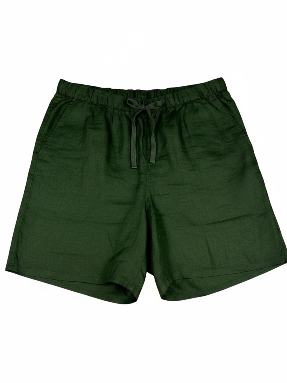 Eileen Fisher Organic Linen Shorts Olive Green Pull On Pocket Casual Plus 1X